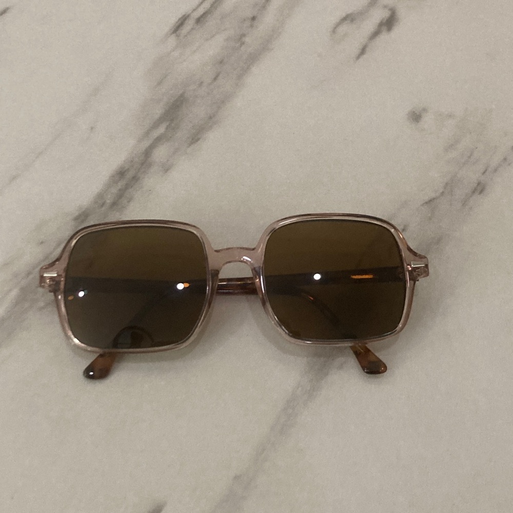 Brown Square Sunglasses with Light Pink Frame - Picture 6 of 16